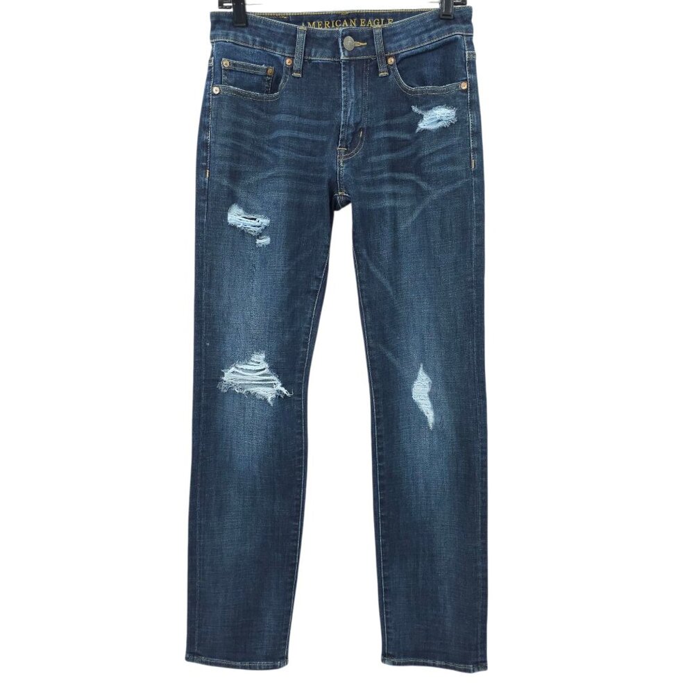 American Eagle Slim Straight Jeans 28x32 Distressed Extreme Flex 4 Stretch Dark